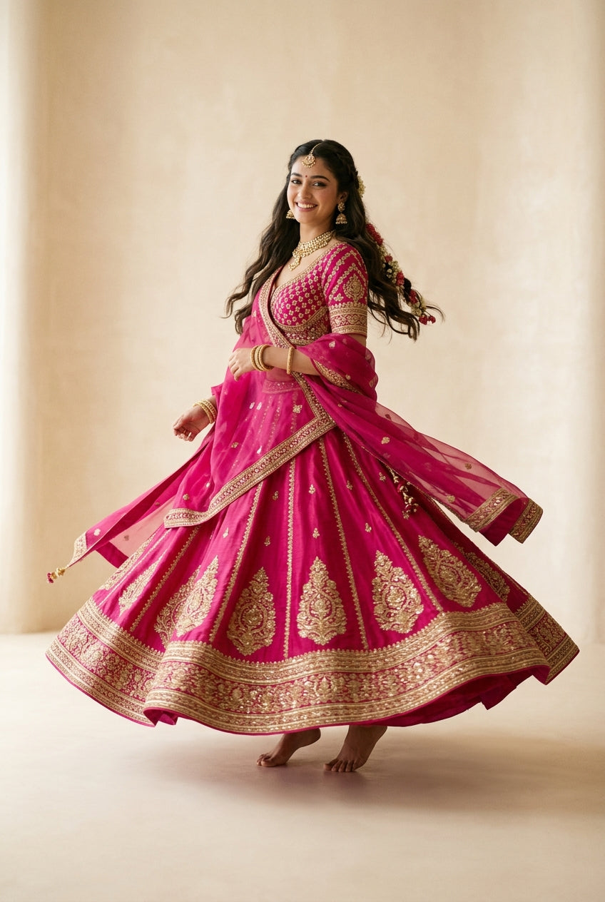 Jhoom Crimson Gulab Lehenga